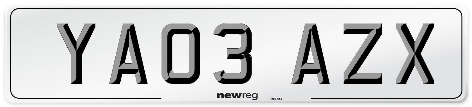 YA03 AZX Number Plate from New Reg